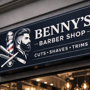 barber shop reklamtabla elegans sotetkek