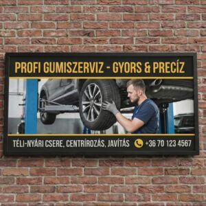 gumiszerviz reklamtabla cegtabla emberalakkal foto