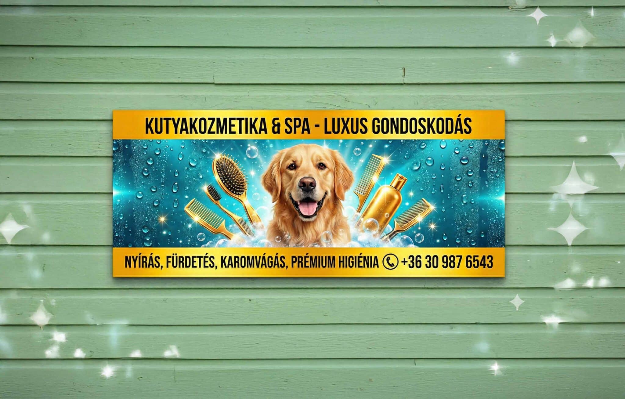 kutyakozmetika reklamtabla zold arany kutyakozmetika reklamtabla zold arany